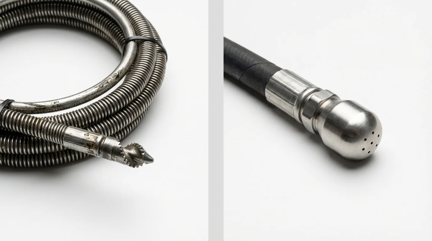 Drain snake cable and hydro jetting nozzle used for drain cleaning in Clay Center, NE