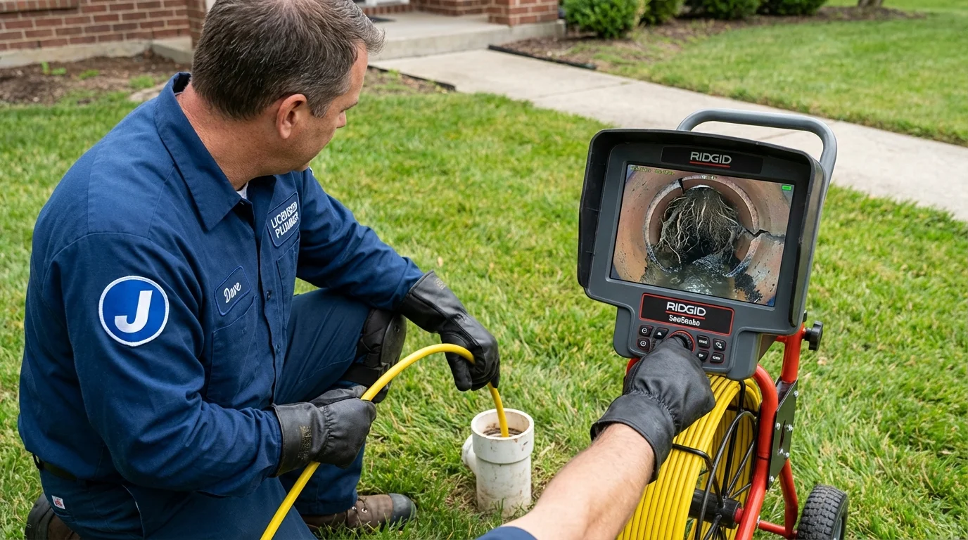 Sewer camera inspection being performed by Johns Plumbing LLC in Clay Center