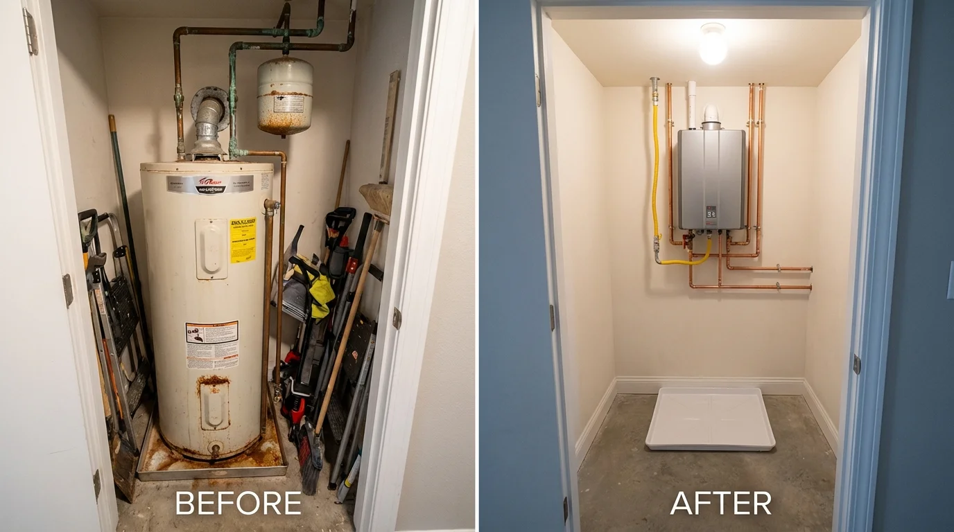Tank water heater versus wall-mounted tankless unit comparison for Clay Center, NE homeowners