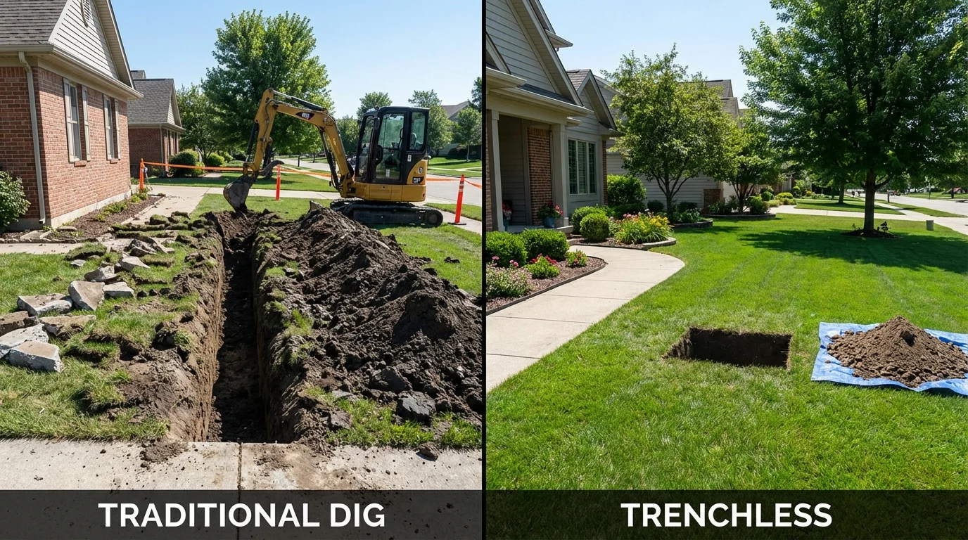 Trenchless sewer repair with minimal yard damage versus traditional excavation in Clay Center, NE